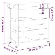 Vidaxl MONZA tömör fenyőfa konyhai kocsi 84 x 40 x 90 cm 376113