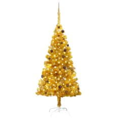 Vidaxl aranyszínű PET megvilágított műkarácsonyfa gömb szettel 210 cm 3077520