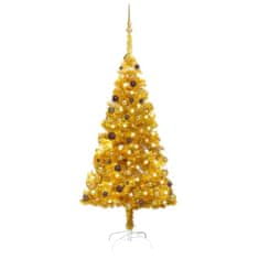 Vidaxl aranyszínű PET megvilágított műkarácsonyfa gömb szettel 180 cm 3077519