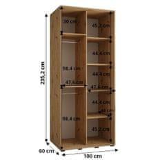 Veneti ASIRI 3 gardróbszekrény - 100/60 cm, fehér artisan tölgy / fekete