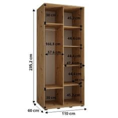 Veneti ASIRI 13 gardróbszekrény - 110/60 cm, fehér / fekete / fekete