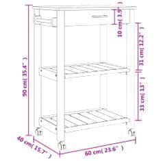 Vidaxl MONZA tömör fenyőfa konyhai kocsi 60 x 40 x 90 cm 376092