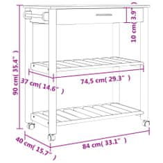 Vidaxl MONZA tömör fenyőfa konyhai kocsi 84 x 40 x 90 cm 376100