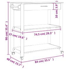 Vidaxl MONZA tömör fenyőfa konyhai kocsi 84 x 40 x 90 cm 376103