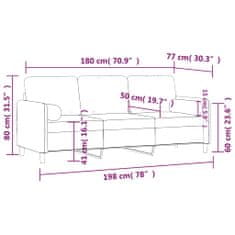 Vidaxl 3 személyes rózsaszín bársony kanapé díszpárnákkal 180 cm 3200894