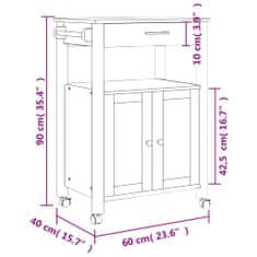 Vidaxl MONZA tömör fenyőfa konyhai kocsi 60 x 40 x 90 cm 376097