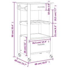 Vidaxl MONZA tömör fenyőfa konyhai kocsi 48 x 40 x 90 cm 376082