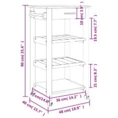 Vidaxl MONZA tömör fenyőfa konyhai kocsi 48 x 40 x 90 cm 376080