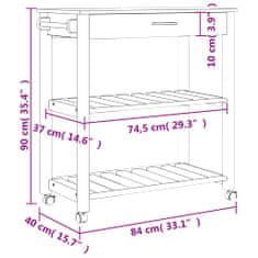 Vidaxl MONZA tömör fenyőfa konyhai kocsi 84 x 40 x 90 cm 376102