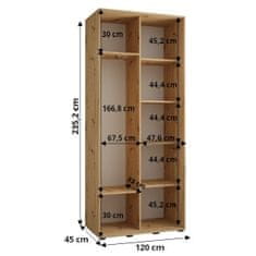 Veneti ASIRI 6 gardróbszekrény - 120/45 cm, fehér / fekete / arany