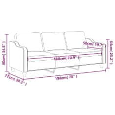 Vidaxl 3 személyes világosszürke szövet kanapé 180 cm 359367