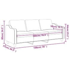 Vidaxl 3 személyes bordó szövet kanapé 180 cm 359373