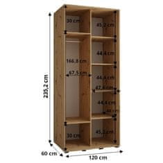 Veneti ASIRI 2 gardróbszekrény - 120/60 cm, fehér / fekete