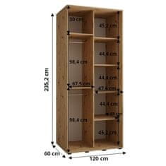 Veneti ASIRI 6 gardróbszekrény - 120/60 cm, fehér / fekete / fekete