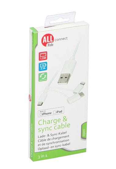 ALLRIDE Connect töltőkábel micro USB, C típus, iPhone