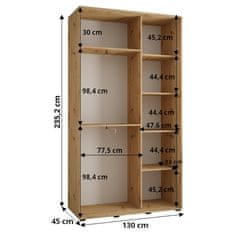 Veneti ASIRI 13 gardróbszekrény - 130/45 cm, fehér / fekete / ezüst