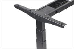 STEMA Elektromos asztalkeret PRATO 04-3T/90/B. Elektromos magasságállítás 59-123,5 cm. 3 magassági pozíció memória. Ütközésgátló rendszer. Manuális hossz és szélesség állítás. 3 szegmenses láb. Fekete szín.