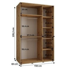 Veneti ASIRI 12 gardróbszekrény - 150/60 cm, fehér / fekete / fekete