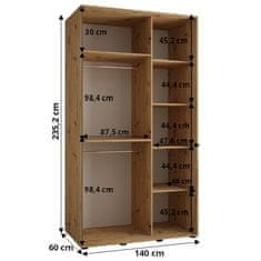 Veneti ASIRI 2 gardróbszekrény - 140/60 cm, fehér / arany