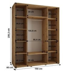 Veneti ASIRI 2 gardróbszekrény - 190/60 cm, artisan tölgy / ezüst