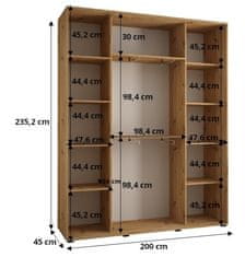 Veneti ASIRI 6 gardróbszekrény - 200/45 cm, fekete / fehér / ezüst