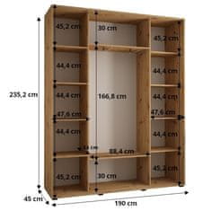 Veneti ASIRI 13 gardróbszekrény - 190/45 cm, fehér / fekete / fekete