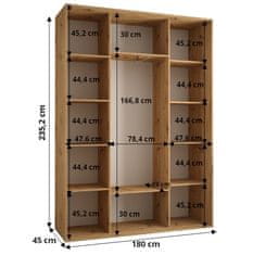 Veneti ASIRI 7 gardróbszekrény - 180/45 cm, fehér / fekete / ezüst