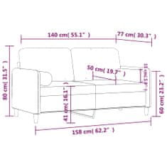 Vidaxl 2 személyes bordó bársony kanapé díszpárnákkal 140 cm 3200885