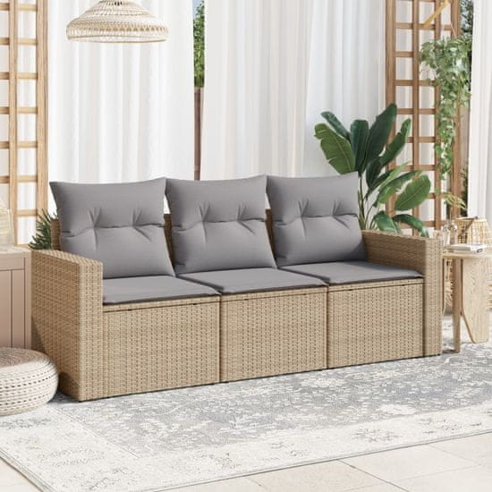 Greatstore 3 részes bézs polyrattan kerti ülőgarnitúra párnákkal