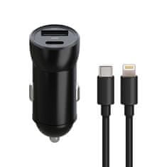 maXlife MXCC-04 PD QC autós töltő 1x USB-C 1x USB 20W + USB-C - Lightning kábel 27W (OEM0400389)