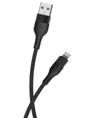 maXlife MXUC-07 kábel USB - Lightning 1,0 m 2,4A fekete nylon (OEM0101185)