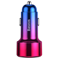 BASEUS Autós töltő, Szivargyújtós töltő, 45W, 1 x USB aljzat, 1 x USB Type-C aljzat, gyorstöltés, QC 3.0, PD, LED kijelzővel, színátmenetes, Magic CCMLC20C, piros/kék (RS109358)