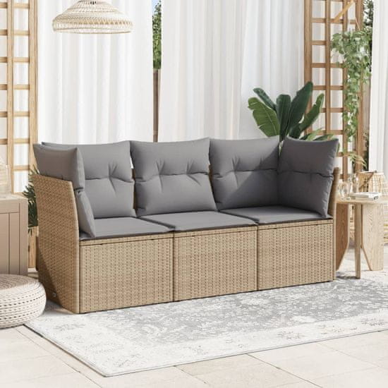 Greatstore 3 részes bézs polyrattan kerti ülőgarnitúra párnákkal