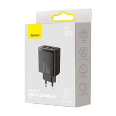 BASEUS Kompakt gyorstöltő 2x USB/USB-C 30W 3APD gyorstöltés fekete CCXJ-E01 Baseus