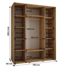 Veneti ASIRI 10 gardróbszekrény - 190/60 cm, fekete / fehér / ezüst