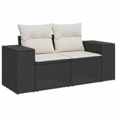 Greatstore 5 részes fekete polyrattan kerti kanapészett párnákkal