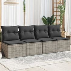 Greatstore 4 személyes szürke polyrattan kerti kanapé párnával