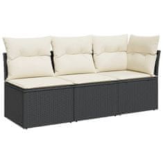 Greatstore fekete 3 személyes polyrattan kerti kanapé párnákkal