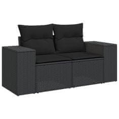 Greatstore 9 részes fekete polyrattan kerti ülőgarnitúra párnákkal