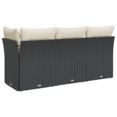 Greatstore fekete 3 személyes polyrattan kerti kanapé párnákkal