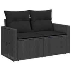 Greatstore 2 személyes fekete polyrattan kerti kanapé párnával