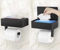Ruhhy 3 az 1-ben rozsdamentes WC-papír tartó polccal és fiókkal, fekete
