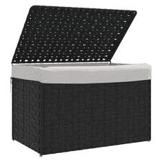 Vidaxl fekete polyrattan szennyeskosár fedéllel 55,5 x 35 x 34 cm (372052)