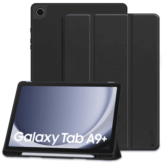 TokShop Samsung Galaxy Tab A9 Plus (11.0) SM-X210 / X215 / X216B, mappa tok, közepesen ütésálló, érintőceruza tartóval, Trifold, TP SC Pen, fekete