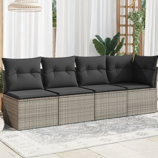 Greatstore 4 személyes szürke polyrattan kerti kanapé párnával