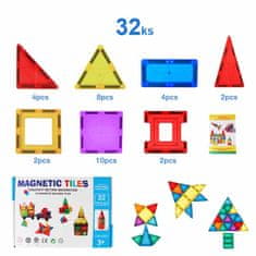 Magnetic Tiles Mágneses építőkészlet - Mágneses csempe - 32 részes