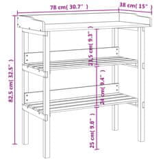 Greatstore szürke tömör fenyőfa növénytartó asztal polcokkal 78x38x82,5 cm