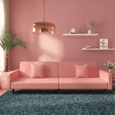 Vidaxl kétszemélyes rózsaszín bársony kanapéágy két párnával (375921)