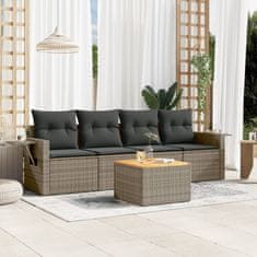 Greatstore 5 részes szürke polyrattan kerti ülőgarnitúra párnákkal