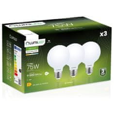 LUMILED 3x LED izzó E27 G95 8W = 75W 880lm 4000K Semleges fehér 360° Filament Tejes